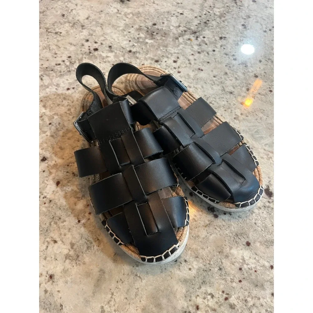 SeaVees Solana Sandal Womens 6 Black Leather Fisherman Espadrille 142400